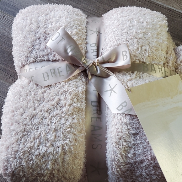 Barefoot Dreams CozyChic Throw Blanket Heathered Stone/Pearl 45" x 60” - Picture 2 of 4